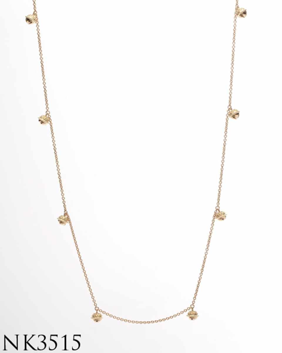 18k Gold Mini Jingle Bell Necklace, 28"L